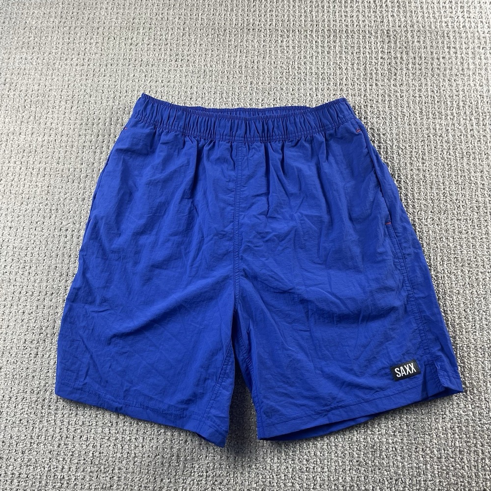 Saxx Go Coastal 2N1 Volley Shorts Swim Trunks Mens Small Blue Ballpark Pouch